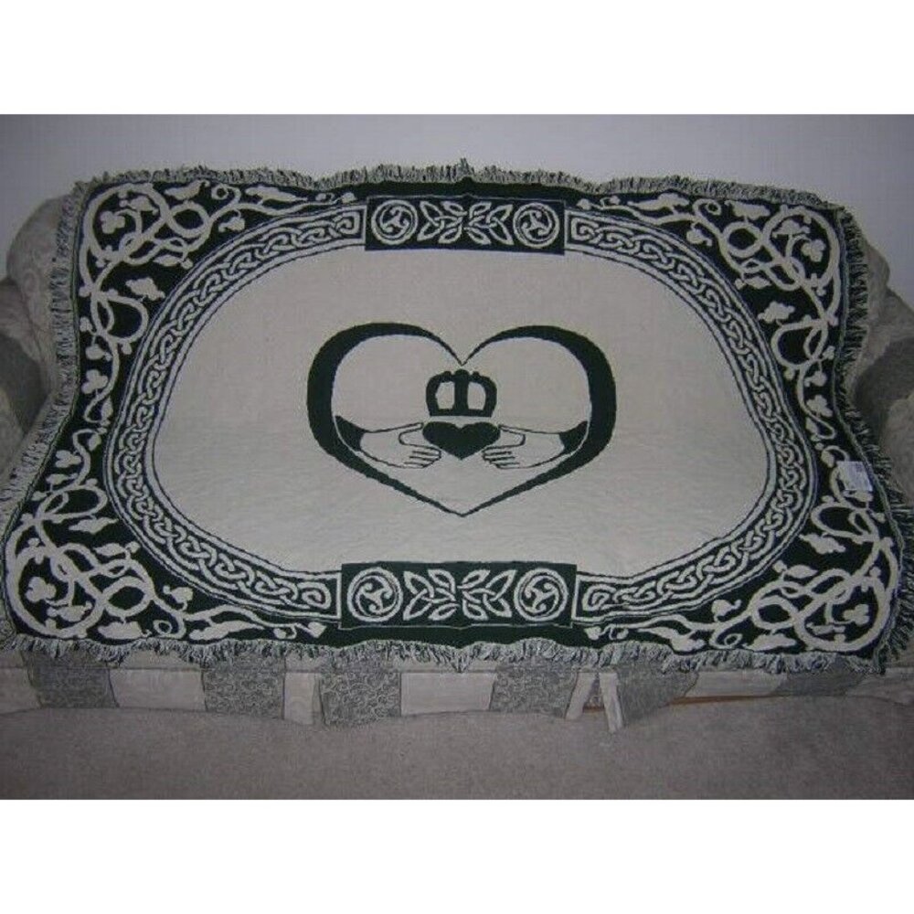 New Claddagh Cotton Afghan Throw Blanket Celtic Knot Ring Irish Gift Heart Love